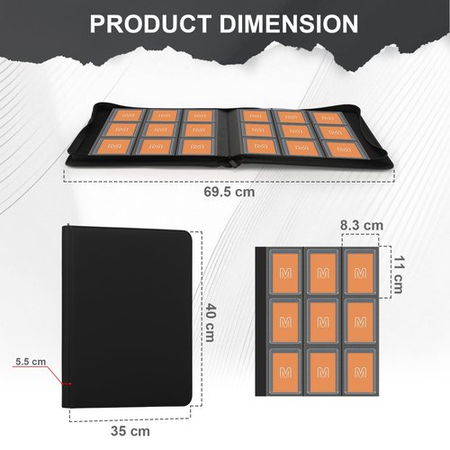Toploader Binder,Trading Card Binder Storage Hold up 288 Cards 9-Pocket Top Loader Binder with Sleeves for 3"x4" Rigid Toploaders Hard Cases (9Black)