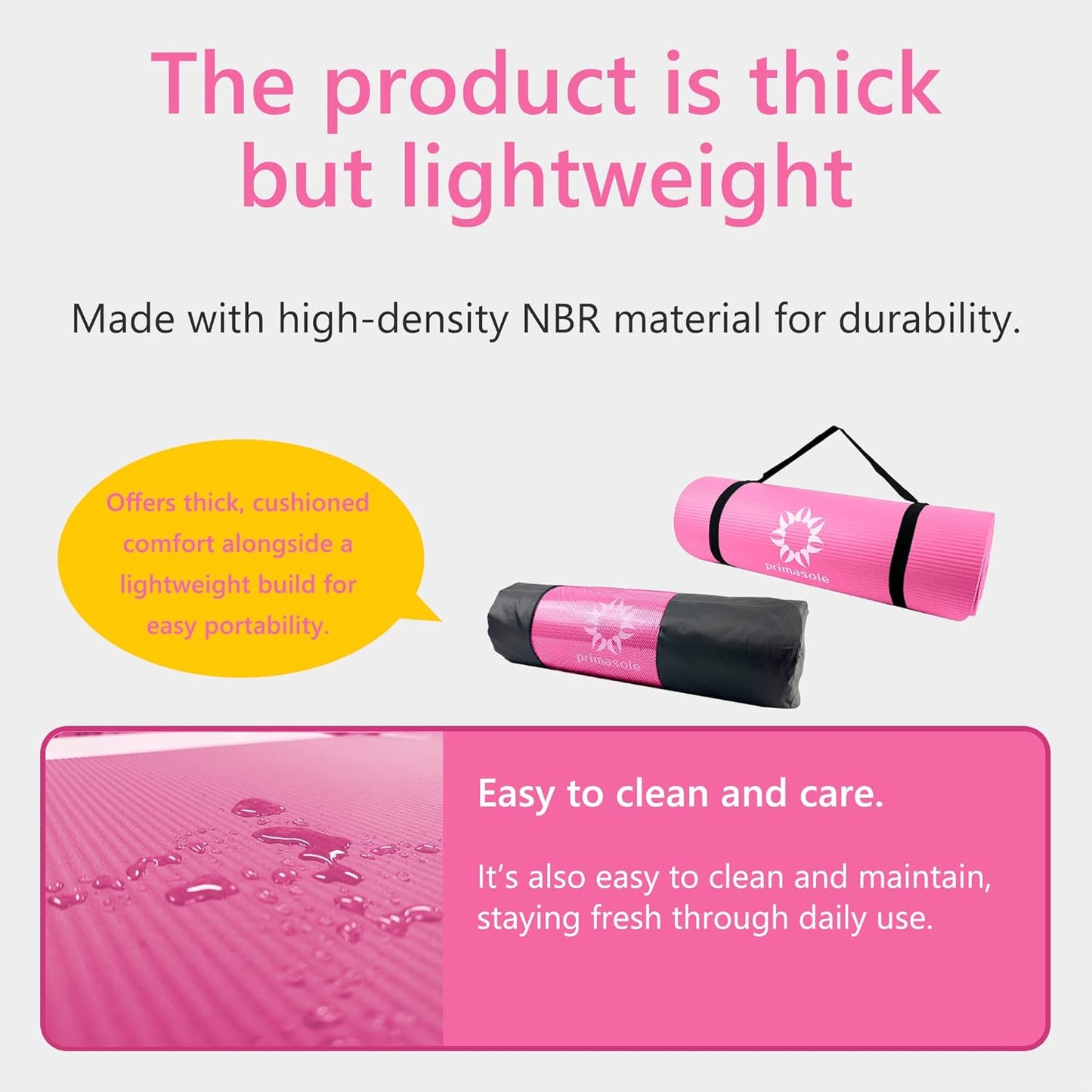 1/2-Inch Extra Thick NBR Yoga Mat with Enhanced Stability - Textured Design, Lightweight Mat with Carrying Strap & Case for Yoga, Pilates, Gym & Home Use (Multiple Colors)