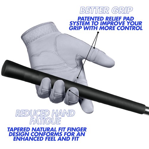 Men's StableGrip with NaturalFit 2.0 Golf Glove with Dual Expansion Thumb for Best Fit - Premium Cabretta Leather… (Gray, Large, Left)