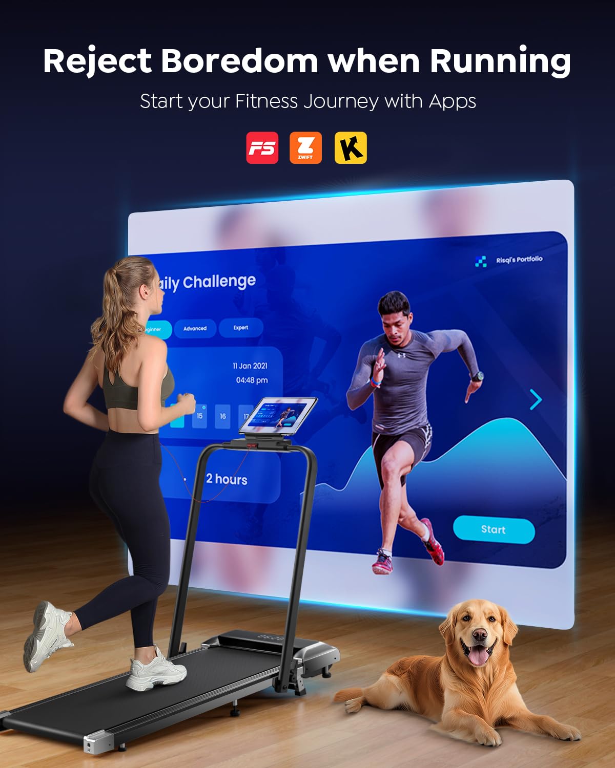 Walking Pad Under Desk Treadmill with Incline, 2 in 1 Folding Treadmills for Home Small Office, 300 lbs Capacity, Portable Compact Walking Treadmill with Remote Control, LED Display and Apps