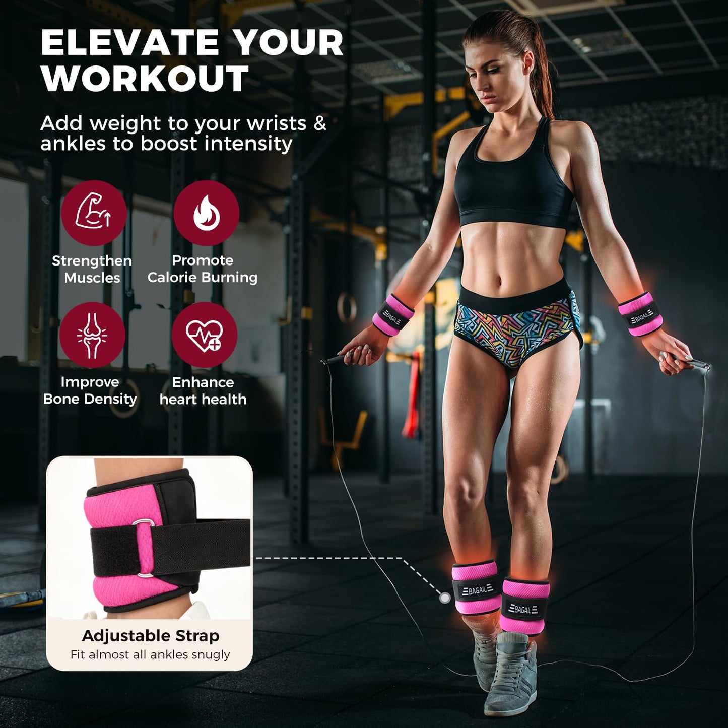 BAGAIL Ankle Wrist Weights for Women & Men, One Pair of 1/2/4/6/8/10 LBS Wearable Leg Arm Weights with Sleek Design & Secure Fit for Walking, Running, Pilates, Home Fitness & Physical Therapy - 8lb, Pink