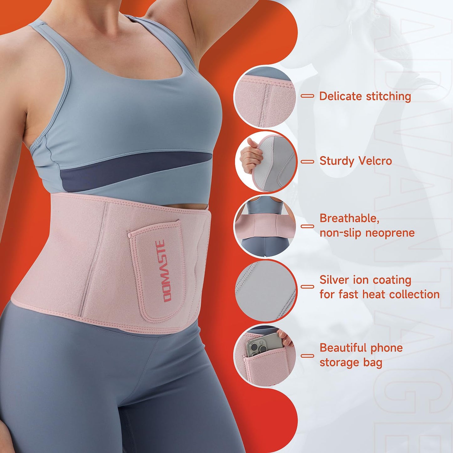 Domaste Waist Trimmer for Women & Men - Sweat Belt Waist Trainer Stomach Wrap for High-Intensity Training & Workouts(Impatiens Pink)