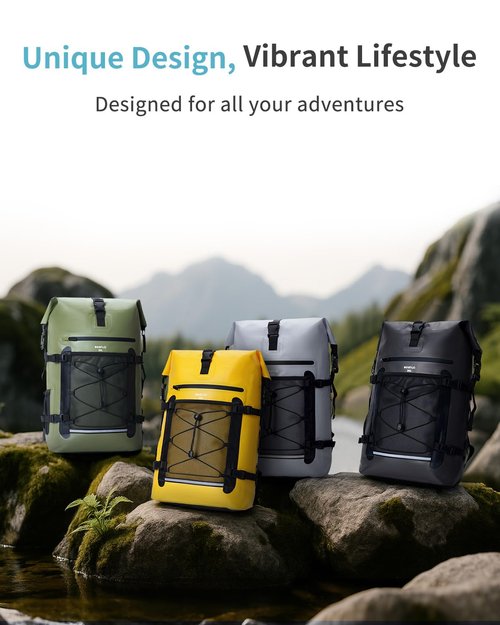 ECOHUB Waterproof Backpack for Women Men, 30L Roll-Top Closure Heavy Duty Dry Bag for Travel Kayaking Boating Hiking Floating with IPX8 Waterproof Phone Case (Green)