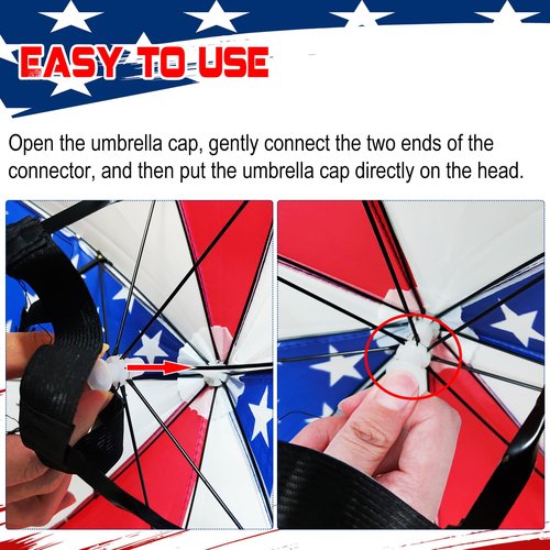MUFEKUM 20.5” Umbrella Hat for Kids Adult, Hands-Free Waterproof Red White Blue Head Umbrella Cap for Outdoor Activities, Fishing, Camping, Beach, Gardening Sun Protection (B)
