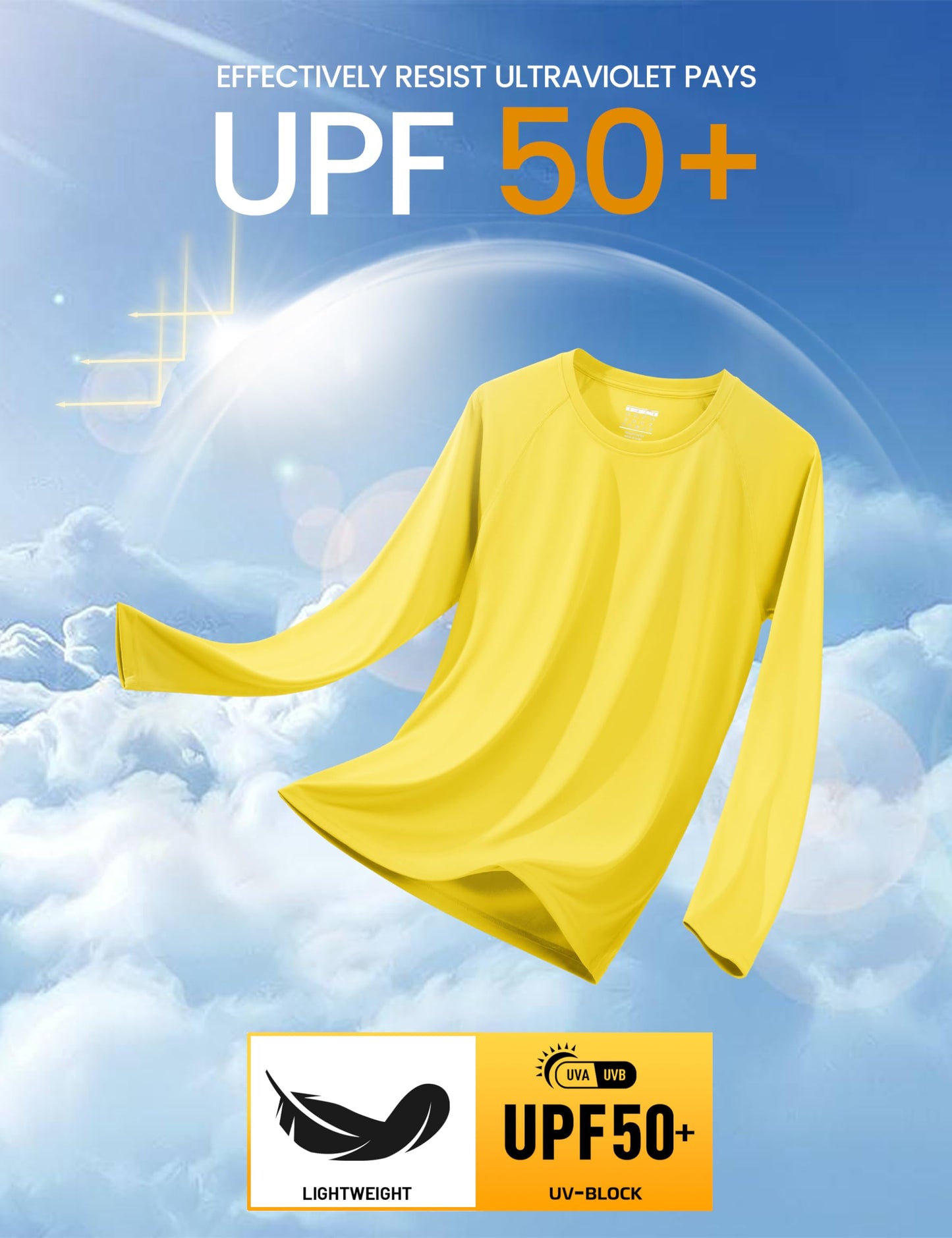 MAGCOMSEN Rashguard Shirts for Men Long Sleeve UV Sun Running Workout Fishing Hiking Swim UPF 50 Shirts Yellow