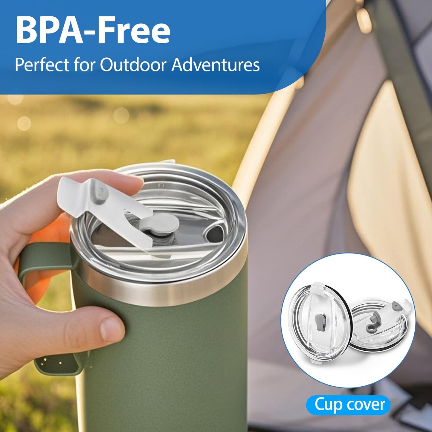 2 Pcs Replacement Lid Compatible with Stanley Camp Mug 24 oz, Spill Proof Mug Cup Lids with Sealing Silicone Ring, BPA-Free, Dishwasher Safe for Drinking Cup Cover, Clear