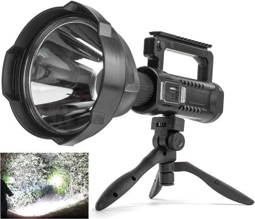 ZEUSFIRE Rechargeable Spotlight Flashlight High Lumens, 3000 Lumens Super Bright Led Searchlight with Tripod and USB Output, IPX5 Waterproof 4 Modes Handheld Spotlight for Camping Hiking