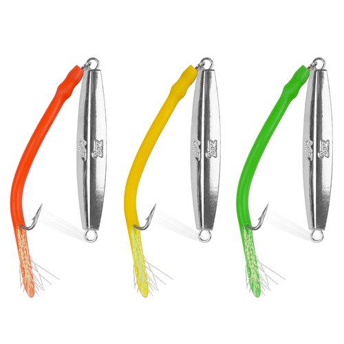Fishing Jigs Saltwater Lures, 3pcs Diamond Jigs Striped Bass Jigging Spoons with Tube Lure Hooks Deep Sea Offshore Surf Fishing Heavy Metal Jig 1oz-4oz