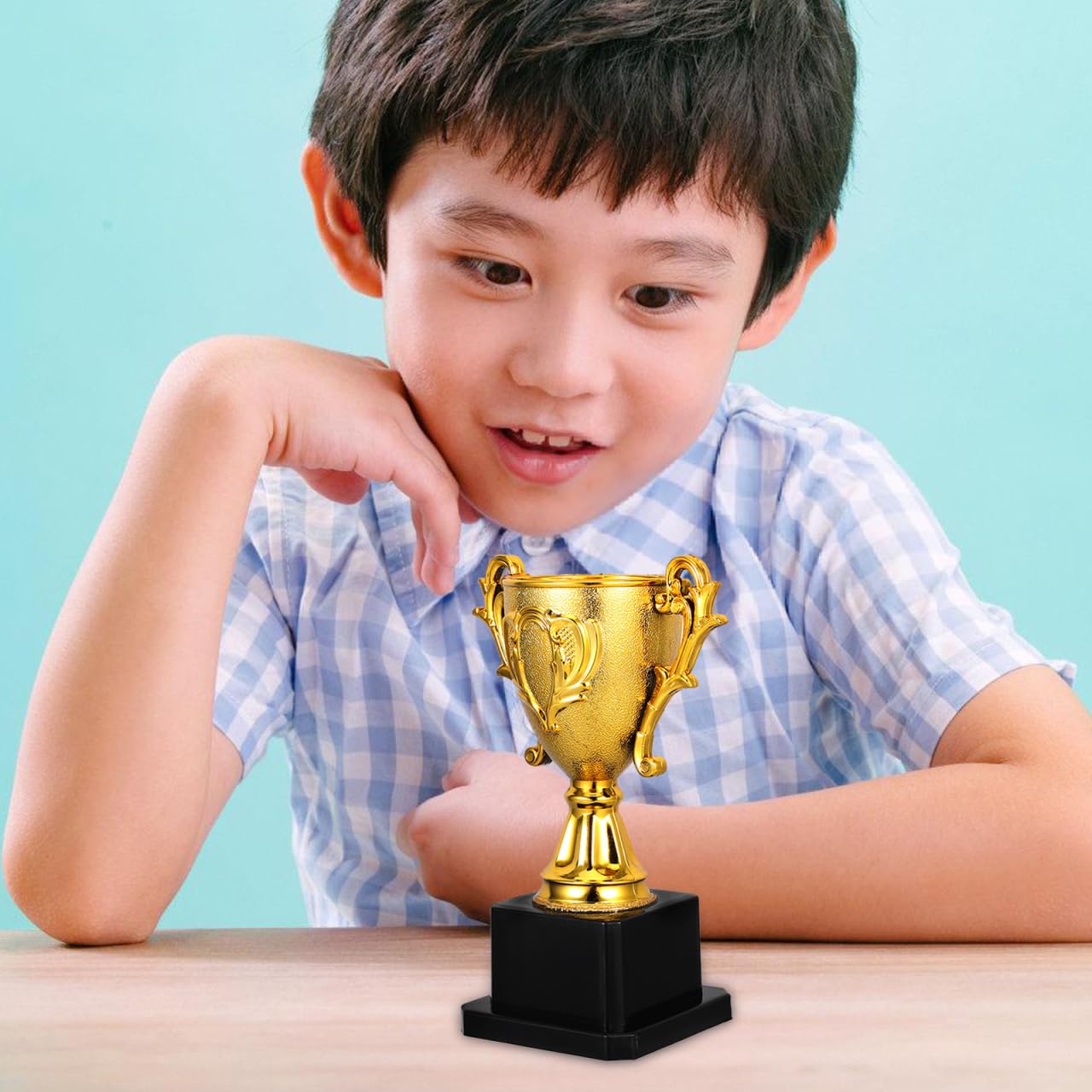 NOLITOY Small Gold Trophies for Kids, 5.6 Inch Plastic Soccer Trophy Cup for Sports Tournament, Party Favors, Competition, Recognition, Achievement, Awards or Prizes