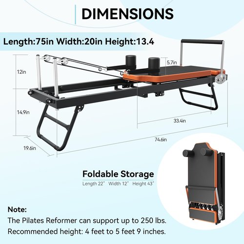 Pilates Reformer - Dpiolrcag Foldable Pilates Machine & Equipment for Home and Gym Workouts, Suitable for Beginners and Advanced Users, 250 lbs Weight Capacity