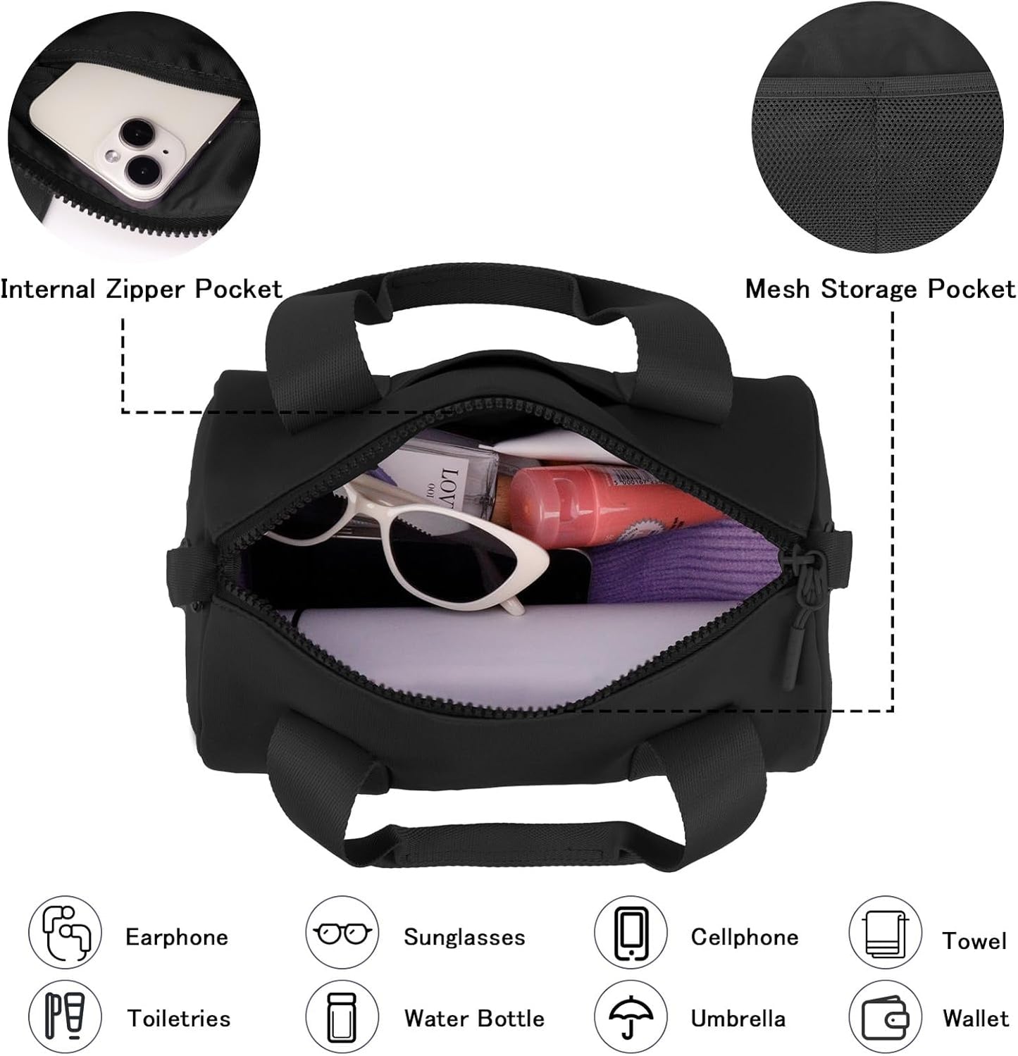 IBEE Small Gym Bag for Women Mini Duffel Bag for Travel Waterproof Workout Crossbody Bags Elastic Fabric Barrel Purse for Sports Fitness Yoga Cute Lightweight