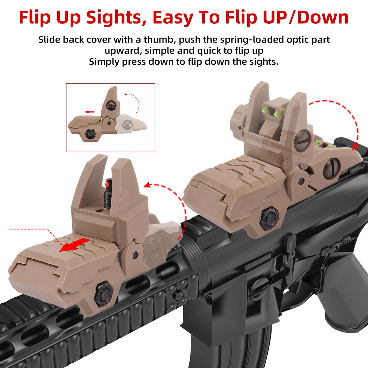 GLKTRS Flip Up Sights Fiber Optic Red Green Dot Sights Folding Polymer Sights for Picatinny Rail Adjustable Front and Backup Sights Set (Black)