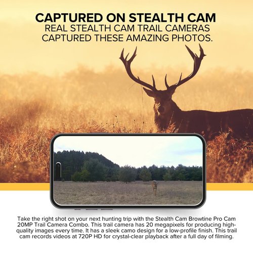 Stealth Cam Browtine 20MP Trail/Game Camera with 720P HD Video, 0.8s Trigger Speed, 60 Feet Flash, Night Mode, and 1-3 Image Burst - Camo (4 Pack)
