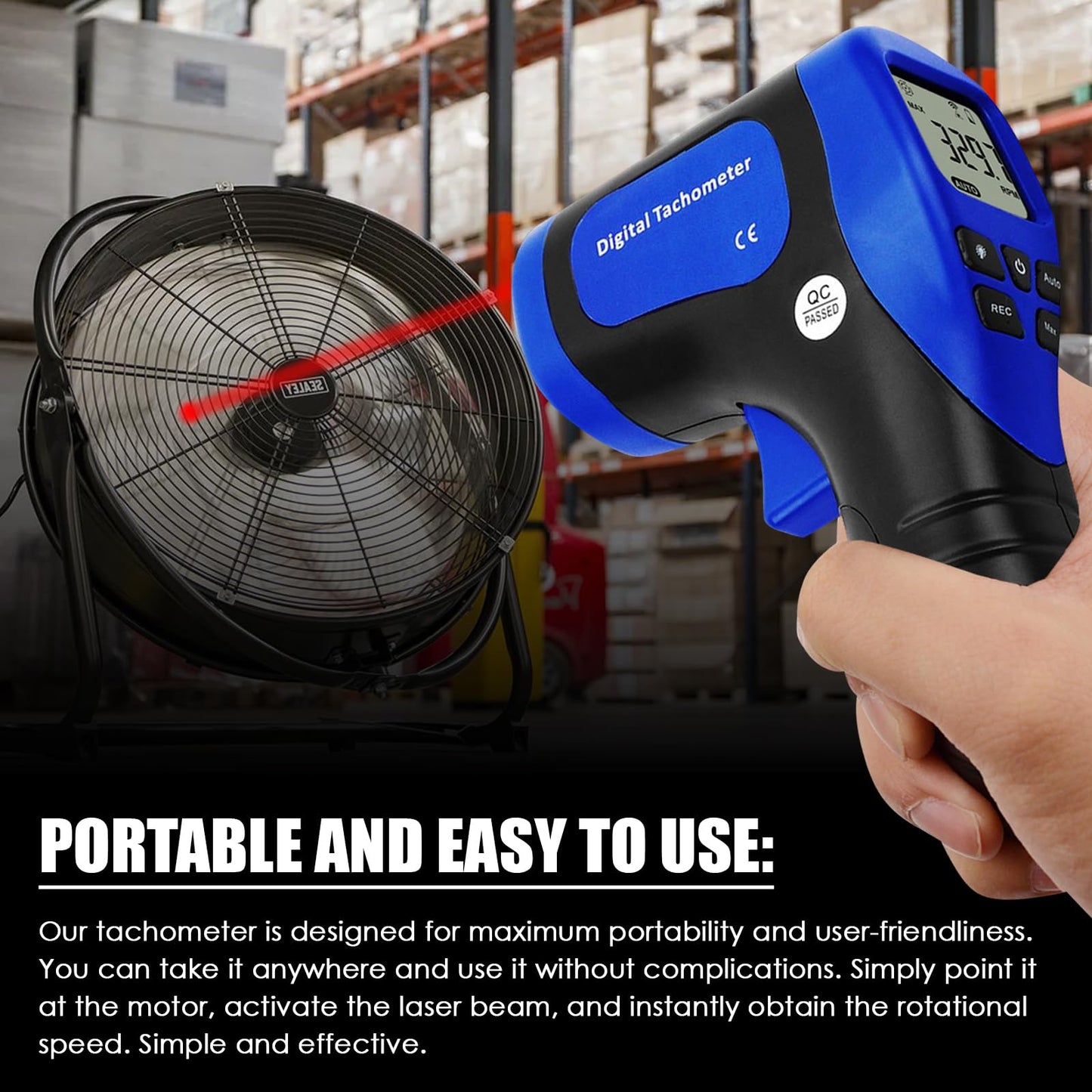 Laser Photo Tachometer Motor Speed Gauge Tester Non-Contact RPM Meter Motor Speed Gauge Gun - Accurate RPM Measurement with Rotational Record (Digital Tachometer)