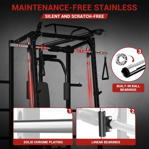GarveeLife Smith Machine, 2000LBS Squat Rack for Home Gym, Multi-Function Power Cage Cable Crossover System Strength Training Equipment, Lat Pulldown Machines with 8 Weight Storage Pin, T-Bar and More