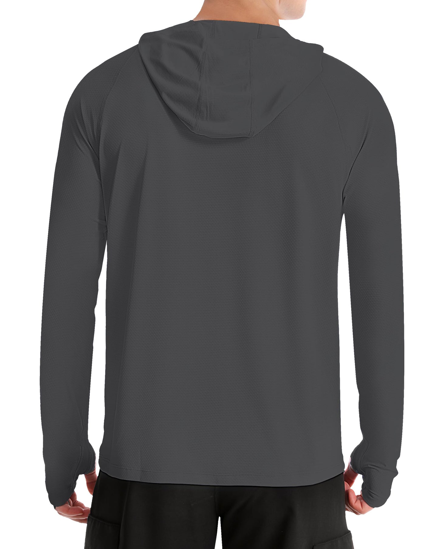 Roadbox Mens Sun Protection Shirts, UPF 50+ Long Sleeve Fishing Shirt with Hood, Lightweight UV SPF Hiking Running Workout Athletic Rash Guard Quick Dry Dark Gray