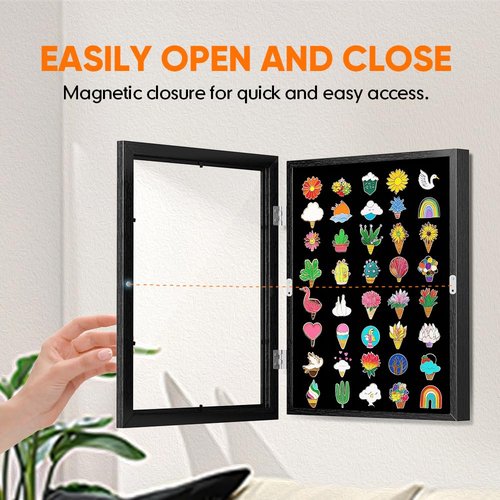 Moryimi Enamel Pin Display Case, 13" X 9.5" Pin Display Board for Enamel Pins, Black Pin Collection Display for Wall and Tabletop Display, Wall Hanging Pin Holder Display Shadow Box for Pins