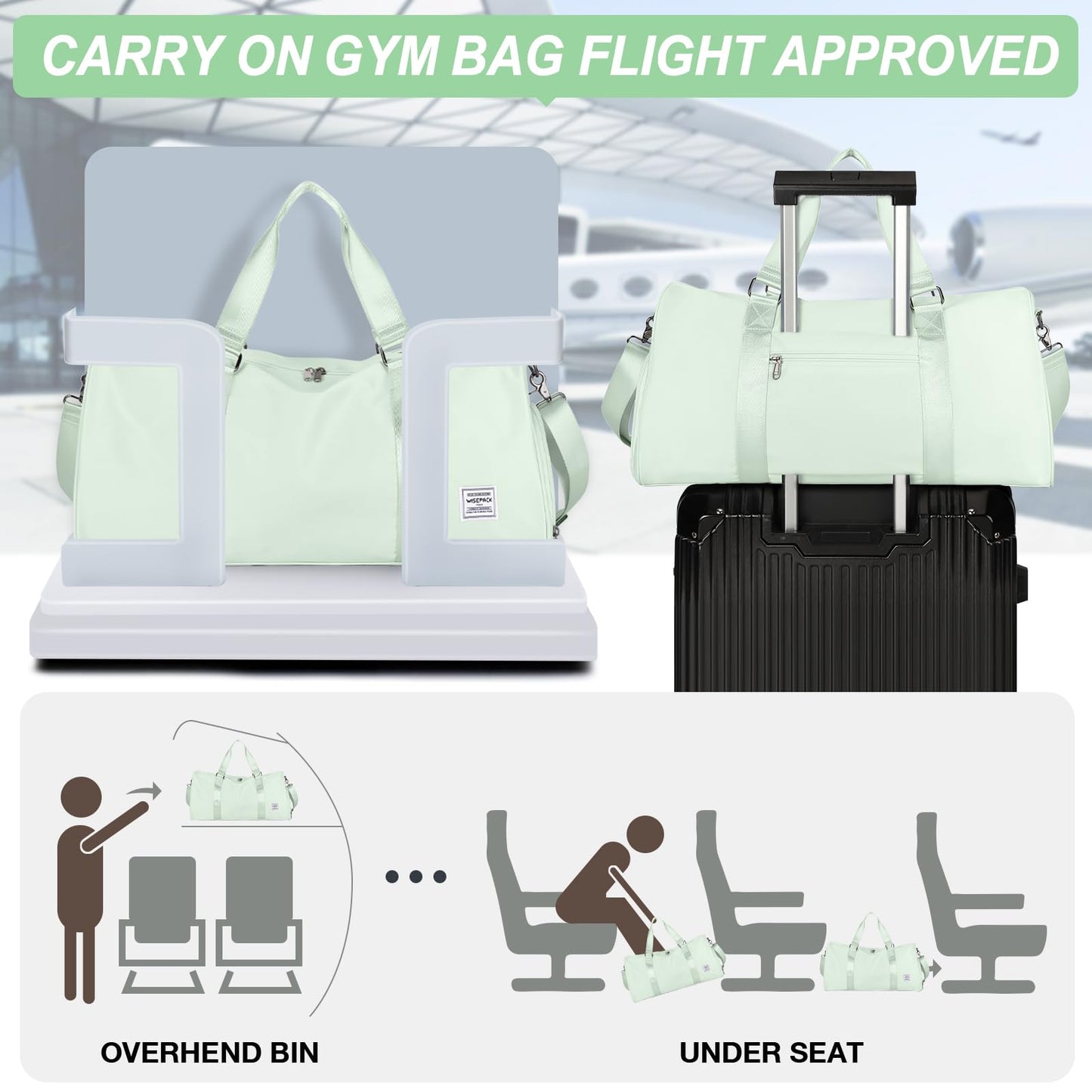 Gym Bag for Women Men with Shoe Compartment,Small Travel Duffle Bags for Traveling Overnight Weekender Bag Personal Item Travel Bag Large Sport Bag Workout Bag Light Green
