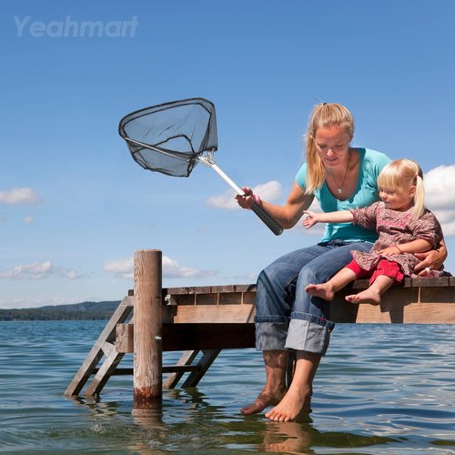 Yeahmart Fishing Net Minnow Nets with Aluminum Collapsible Telescopic Fishing Pole Handle and Nylon Mesh, Small Fishing Landing Net for Saltwater Freshwater, Extends to 21 inch (Fixed Handle)
