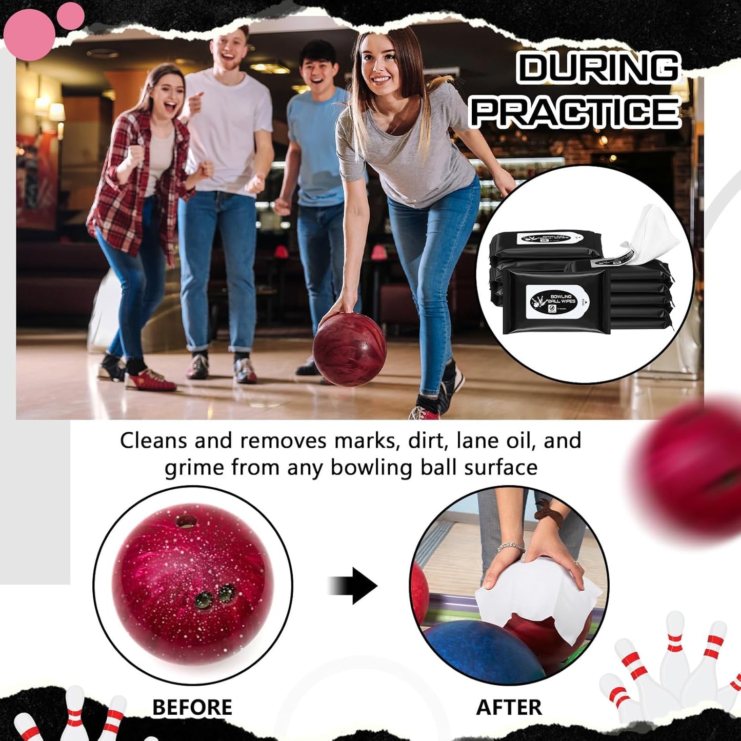 12 Pack Bowling Ball Cleaning Wipes Cleaner Kit Bowling Wipes to Wipe Off Ball Accessories 5 Per Pack