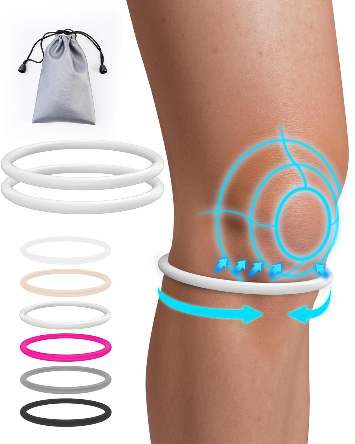 2PCS Patellar Tendon Support Strap for Knee Pain Relief, Knee Bands for Basketball, Running, Tennis, Soccer and Hiking, Silicone Patella Band for Women and Men, Includes Storage Bag (Black)