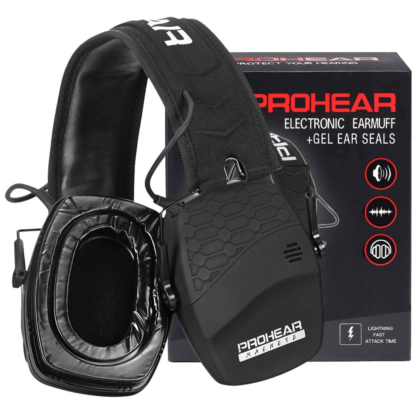 PROHEAR Digital Electronic Shooting Ear Protection Muffs with GEP02 Gel Ear Pads, Hunting 5X Sound Amplification Earmuffs, NRR 23dB Low Profile Hearing Protection for Gun Range - Black