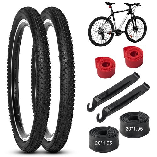 Lukasports 2Pcs Mountain Bike Tires and 2Pcs Tubes Set, 20”x1.95”- 2.125” Bike Tire & 1.75”- 2.125” AV 32mm Inner Tubes, Folding Replacement Tires, Puncture-Resistant 20x1.95 Road Kid Bike Tire