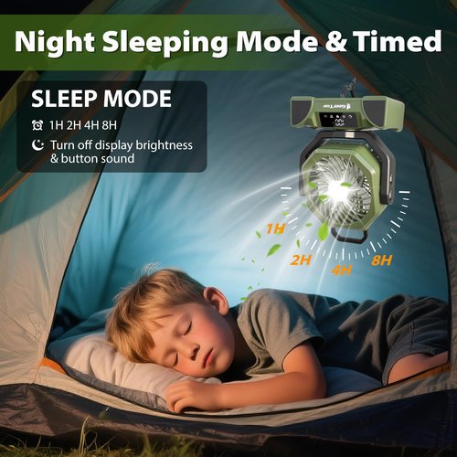 GEERTOP 20000mAh Portable Camping Fan Rechargeable, Battery Operated Tent Fans with LED Lantern for Outdoor Backpacking Travel