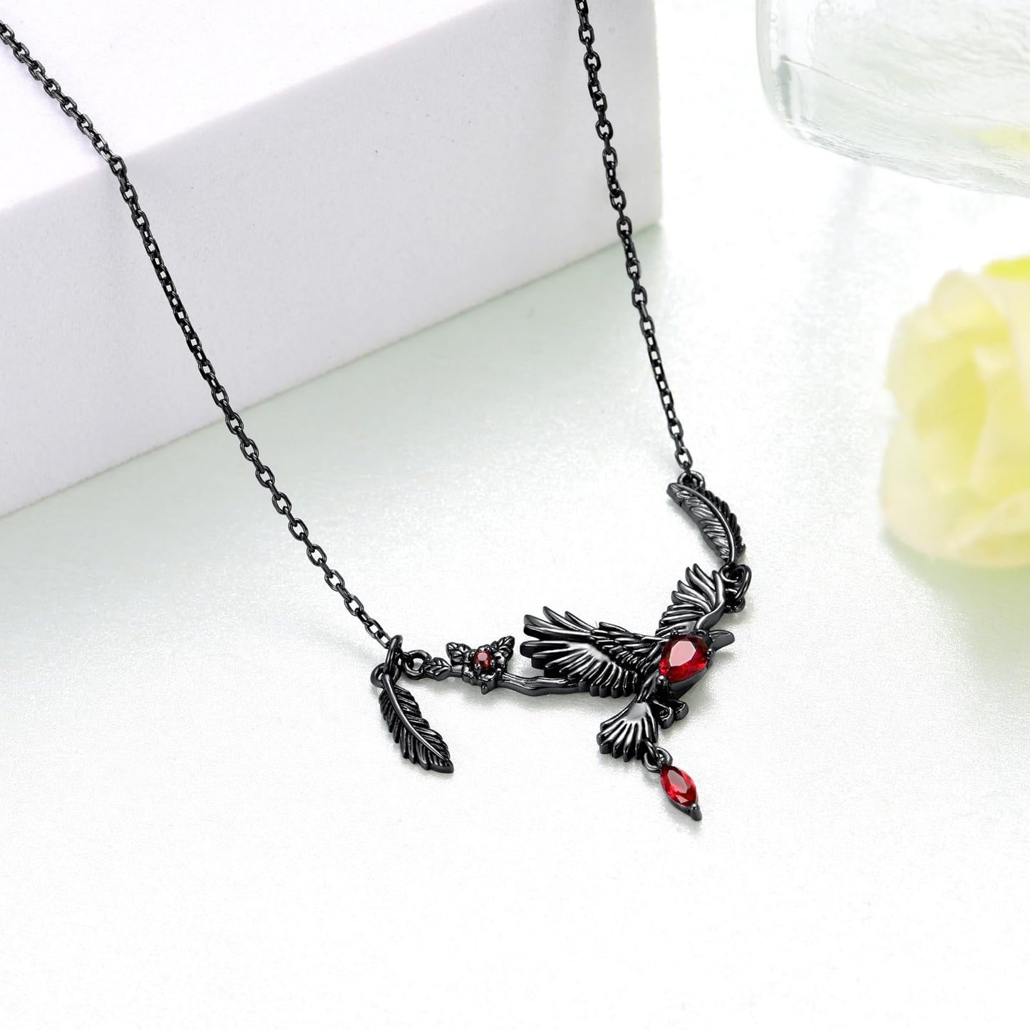 Yorionke Gothic Crow Necklace 925 Sterling Silver Black Raven Necklace Gothic Jewelry Gifts for Women