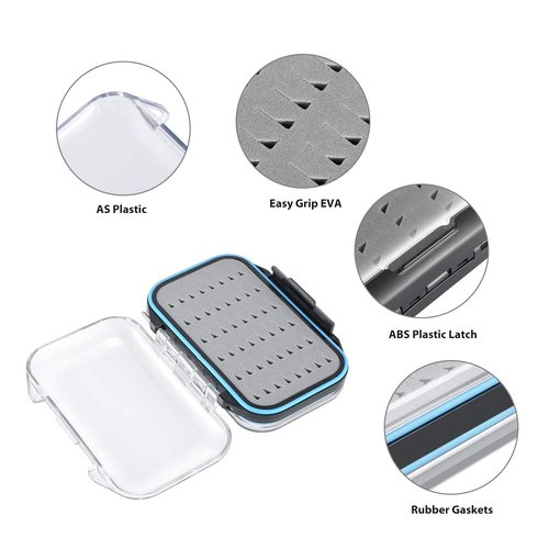 Gonex Fly Boxes for Fly Fishing Jig Boxes Two-Sided Waterproof Lightweight Fly Fishing Box Easy Grip Transparent Lid Fly Fishing Lures Box, 4.1"x 3.0"x 1.2", Grey