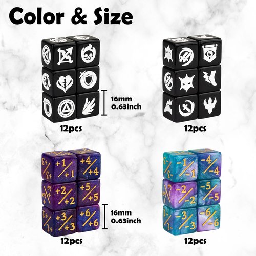 48 Pieces MTG Dice Counters Icon Abilities Keywords Counter Plus One Buff Life Tokens Dice Set for TCG Magic Cards Game Accessories, Purple