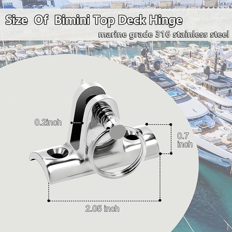 316 Stainless Deck Hinge with Quick Release Pins for Bimini Top (2 Pack)