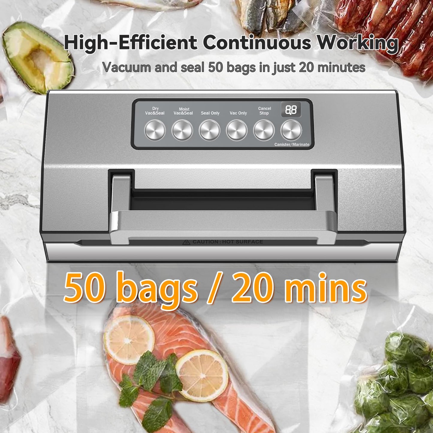 2025 VacApex Food Vacuum Sealer Machine, Compact Stainless Steel Vacuum Sealer for Food with Built-in Cutter & Storage, Strong Suction, One-Touch Operation, Double Heat Seal, Moist & Dry Mode