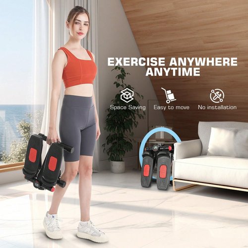 Stepper with Resistance Bands, Hydraulic Mini Stepper with LCD Monitor, Full Body Cardio Steppers for Exercise at Home