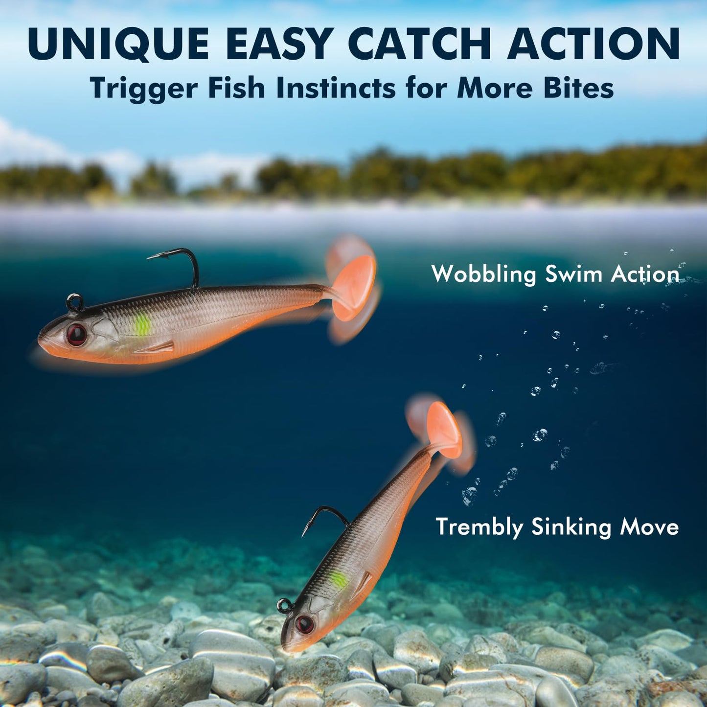 TRUSCEND Fishing Lures for Bass Trout Jighead Lures Paddle Tail Swimbaits Soft Fishing Baits Freshwater Saltwater Jigging Bass Fishing Gear Gifts for Men