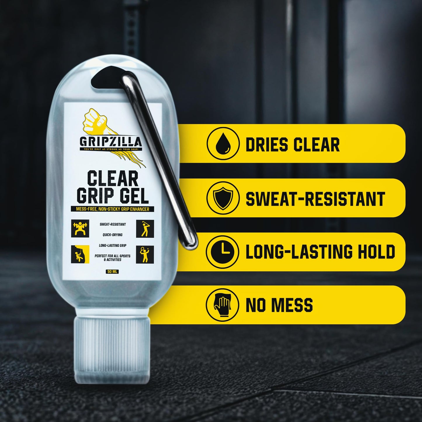 GRIPZILLA Liquid Chalk Kit Gym Chalk for Weight Lifting, Rock Climbing, Pole Grip, Bouldering, Powerlifting, Ball, Gymnastics, Sports, and Workout - Package May Vary (Clear Liquid Gel (50+50+100ml))