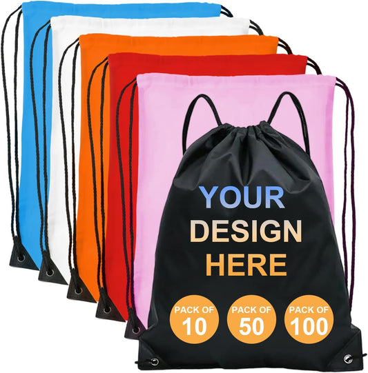 10 Pcs Custom Drawstring Bags, Personalized String Backpacks with Your Logo/Text, Ideal for Business, Gym, Sports, Events, Travel, and Everyday Use