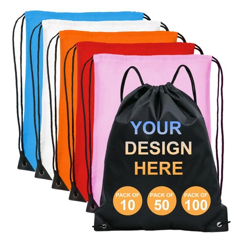 Syntix Custom Drawstring Bags Bulk with Logo – 10/50/100 Pcs Personalized String Backpacks for Gym, Sports, Events, Travel and Daily Use