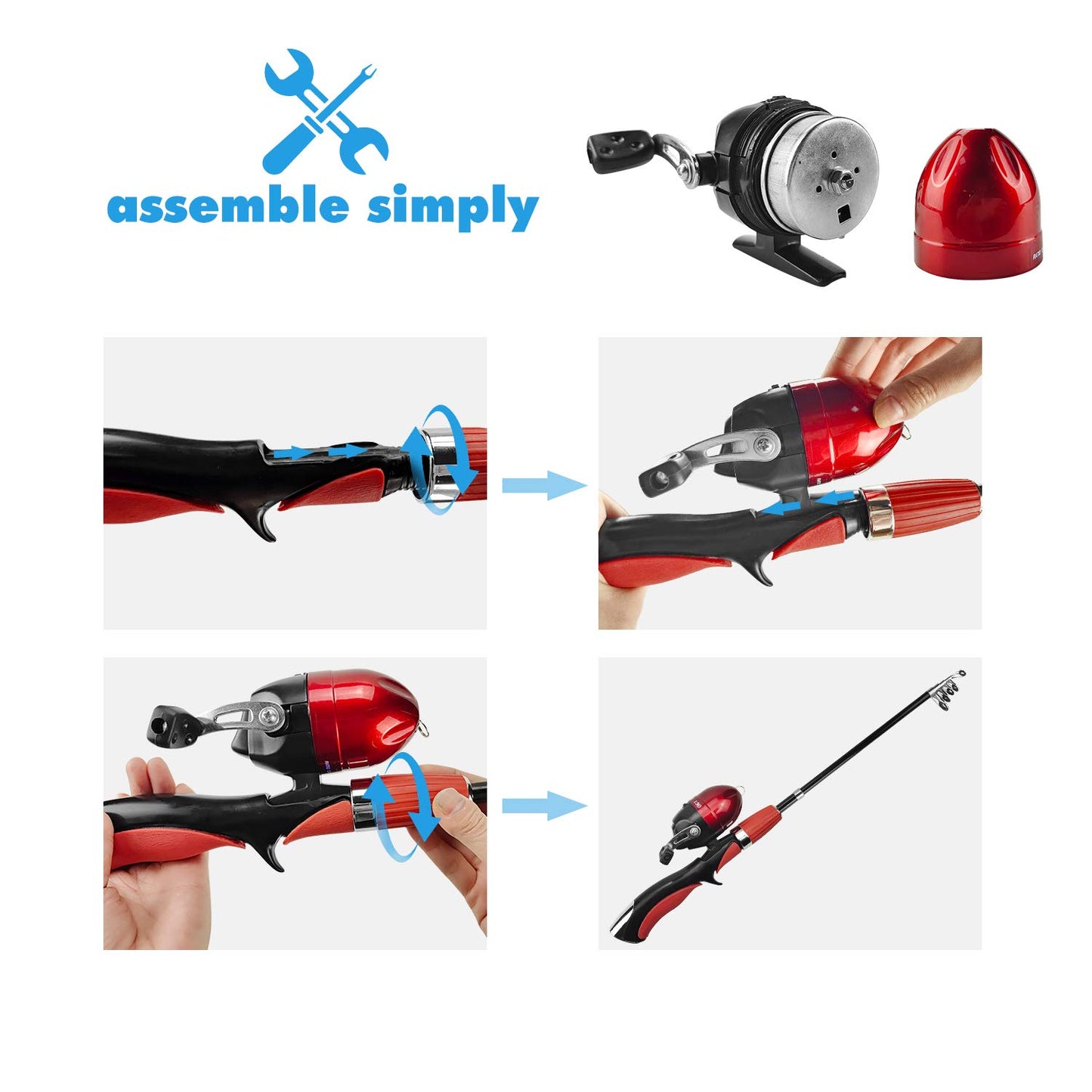 Urban Deco Kids Fishing Pole, Portable Telescopic Rod and Reel Combos Kids Fishing Rod Kit with Tackle Box for Boys,Girls,Youth,Beginner, Starter - Red