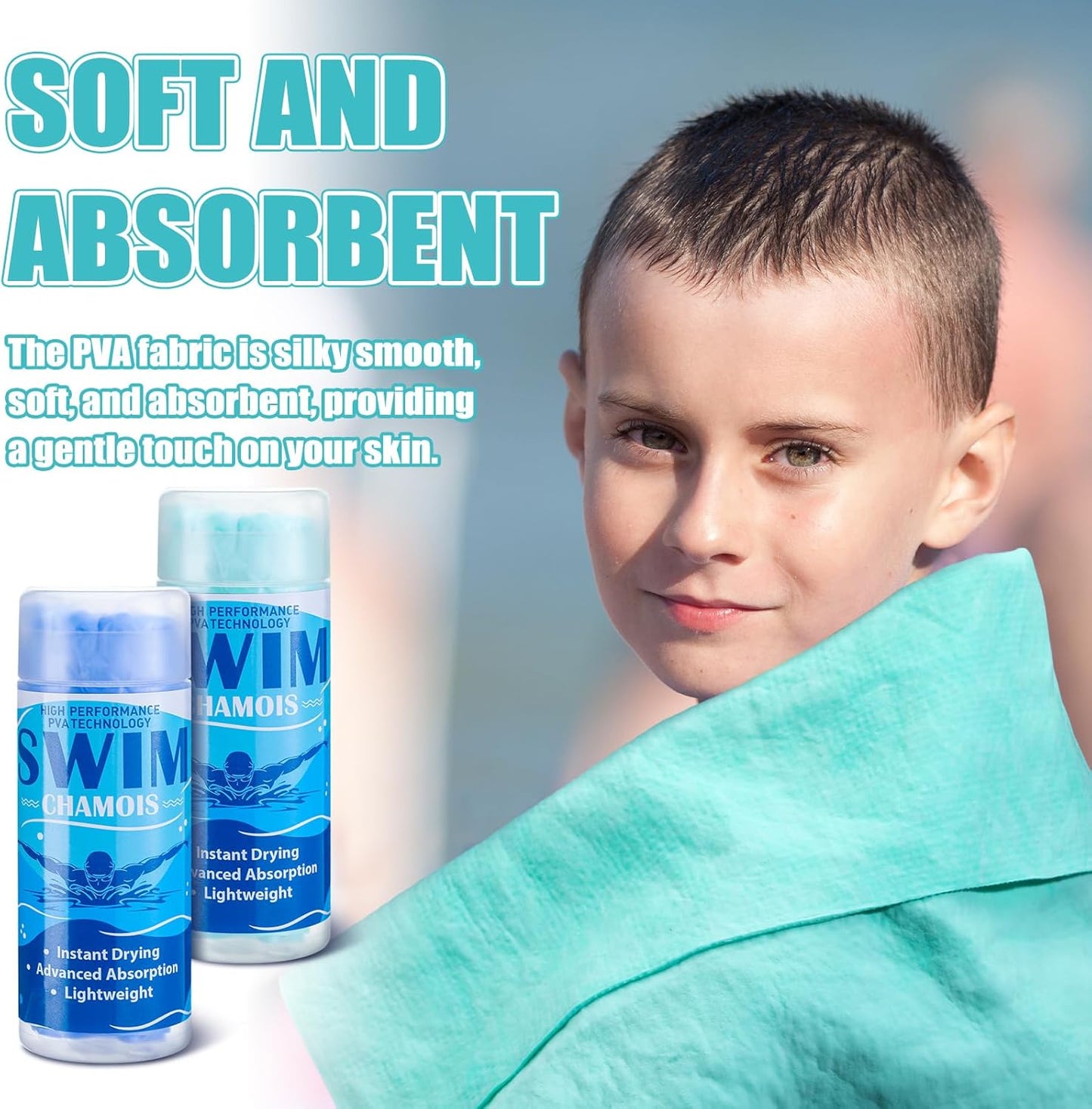 2 Pack Swim Chamois Towel Water Absorbent Quick Dry Towel Shammy Chamois Cloth for Swimming Car Drying Diving Water Sports Beach Shower Pool Swimmer Gift, 13 x 17 Inches