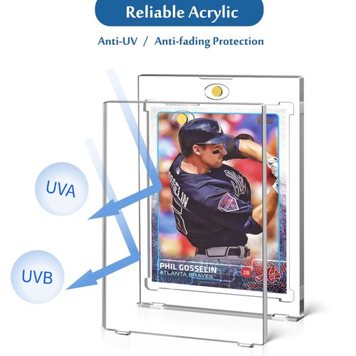 VAFOFO 1 Count Magnetic Card Holder for Trading Cards, 35PT Acrylic Baseball Card Holders with 1 Card Stand Hard Plastic Card Protectors for MTG Cards