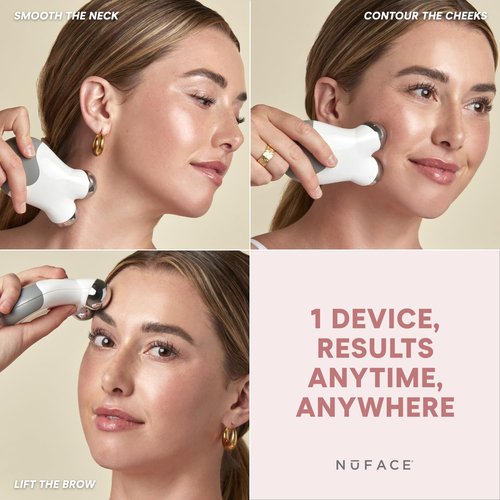 NuFACE MINI Classic Microcurrent Facial Device Kit - Face Sculpting Tool & Neck Tightening Device to Contour, Lift, Smooth & Tone + Activating Aqua Conductive Gel for Microcurrent Treatment