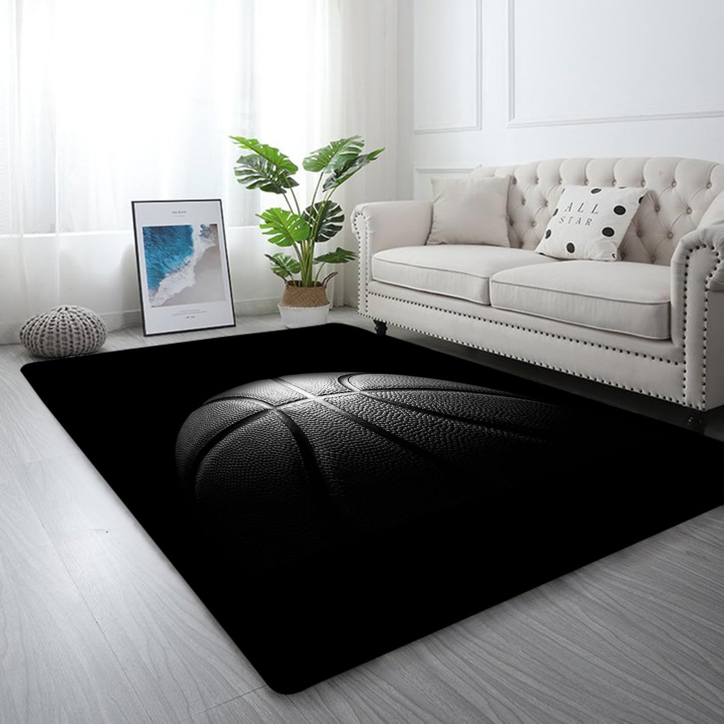 kxry 2 * 3 Feet Black Basketball Soft Area Rugs for Kids Girls Boys Basketball Sports Floor Carpet for Living Room Bedroom Dorms Nursery Rooms Home Decor Aesthetic