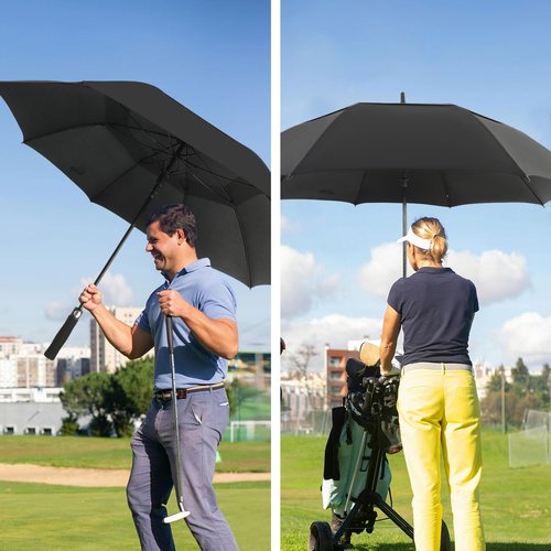 ZDSSM Automatic Open Extra Large Golf Umbrella Windproof Heavy Duty Large Umbrellas for Rain, Oversize Double Canopy Vented Stick Umbrellas for Golf and Outdoor Sports(Black 62 Inch)