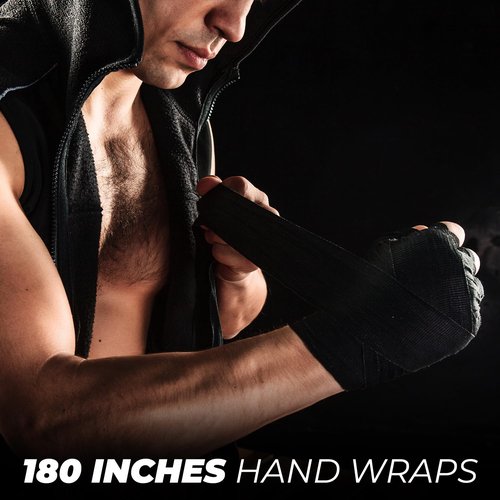 DEFY Professional 180 Inch Hand Wraps for Boxing Muay Thai MMA Elastic Bandages for Men & Women -Pair (Black)