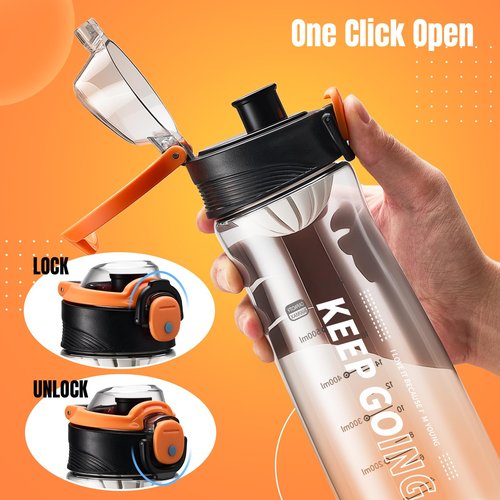 Lizhluzh Sports Water Bottle, 27OZ Plastic Reusable Water Bottles with Measurements, Leakproof Mens Water Bottles Black for Gym, Travel, Home, Office