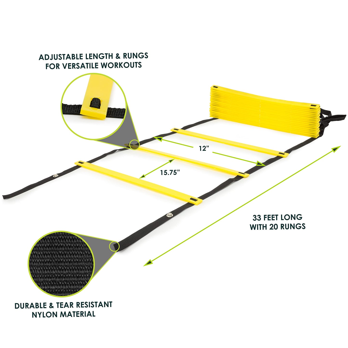 ProsourceFit Speed Agility Ladder for Speed Training and Sports Agility Workouts with Free Carrying Bag, 20 Rung