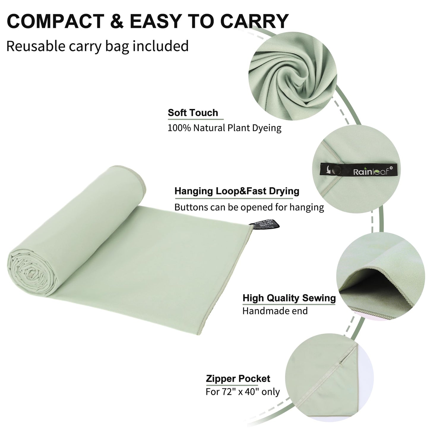 Rainleaf Microfiber Towel Perfect Travel & Gym & Camping Towel. Quick Dry - Super Absorbent - Ultra Compact - Lightweight. Suitable for Trip, Beach, Shower, Backpacking, Pool