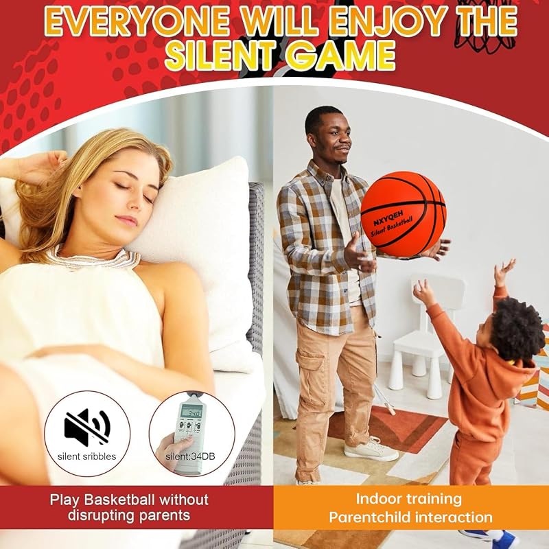 Silent Basketball Size 7 (29.5”) Orange – 600g Foam Airless Indoor Basketball with Deep Grooves