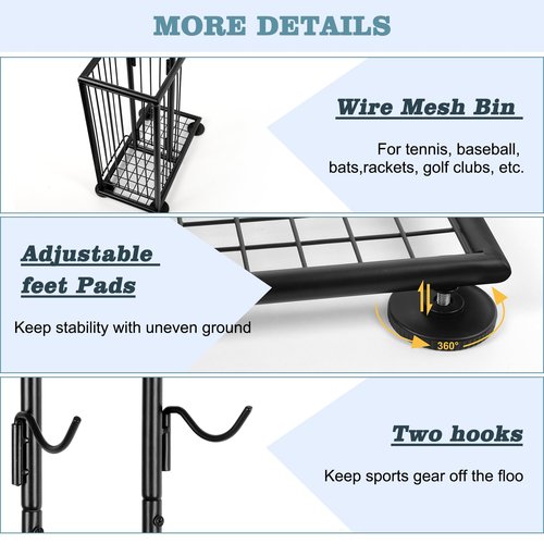 melos 7 Tier Basketball Ball Storage Rack, Freestanding Basketball Holder Garage Ball Storage Sport Organizer Rack with Basket for Volleyball Football Basketball, Indoor/Outdoor